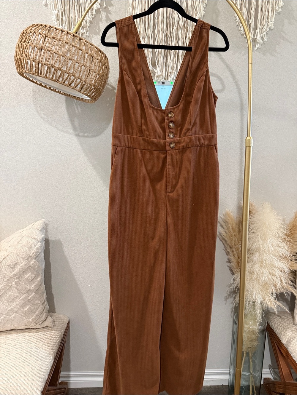 Hem & Thread Rust Brown Sleeveless Button-Front Jumpsuit